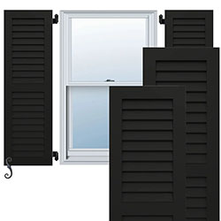 Elegant black shutters framing a window, showcasing a sleek design that enhances curb appeal and complements various architectural styles. Ideal for modern homes and renovations.