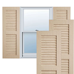 Elegant TimberThane shutters enhance a bright window, showcasing a modern, textured design that complements any interior. Durable, lightweight, and stylish for lasting appeal.
