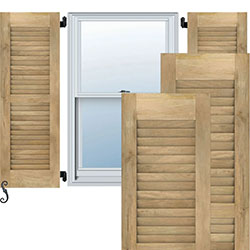 Elegant wood louver shutters frame a window, showcasing natural textures and tones. Ideal for enhancing home aesthetics and boosting curb appeal. Perfect for both modern and traditional designs.