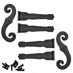 Stylish black shutter accessories featuring decorative hooks and fasteners, ideal for enhancing the aesthetic of windows while ensuring durability and functionality. Perfect for home improvement.